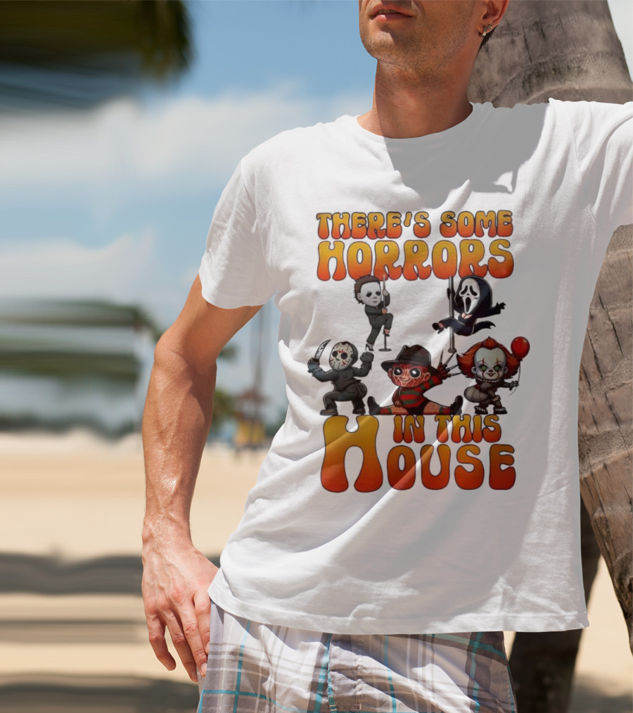 There's Some Horrors In This House Chibi Horror Movie Characters T-Shirt