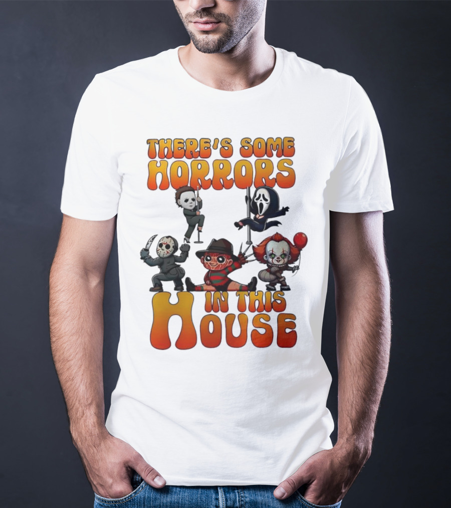 There's Some Horrors In This House Chibi Horror Movie Characters T-Shirt