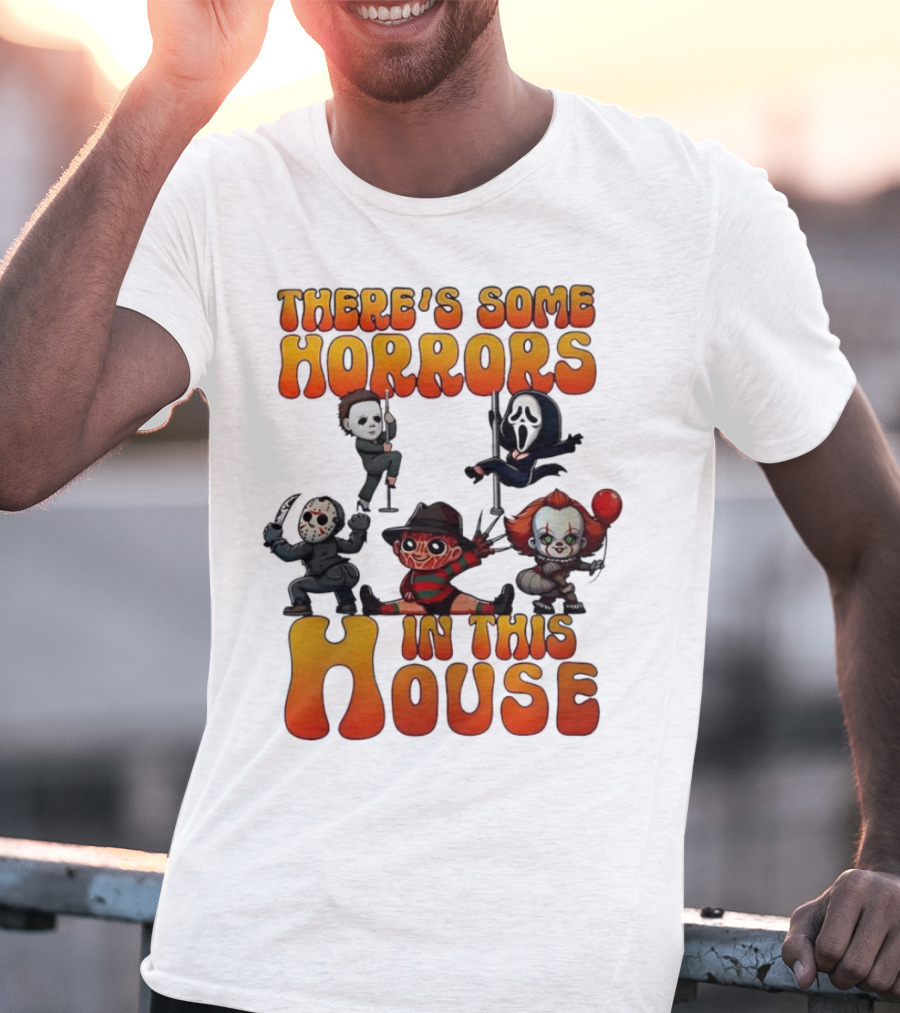 There's Some Horrors In This House Chibi Horror Movie Characters T-Shirt
