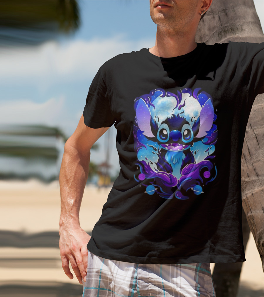 Stitch Experiment 626 Cosmic Darkness Cartoon T-Shirt