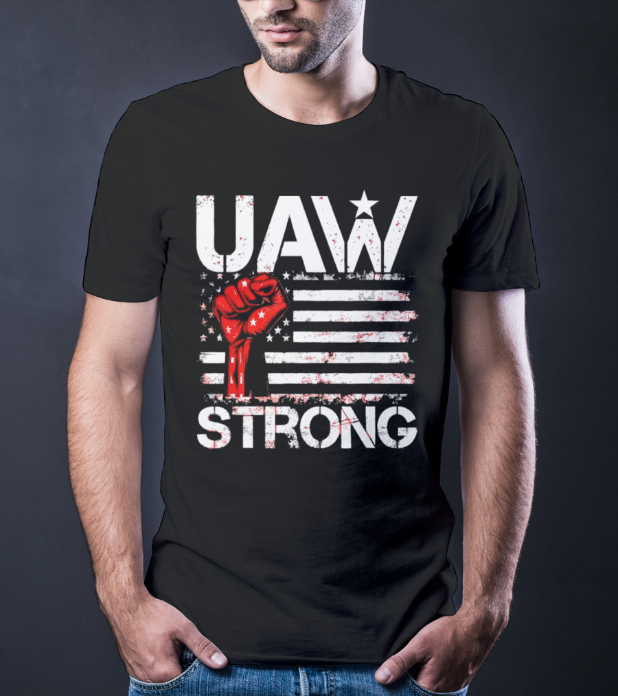 UAW Strong Red Fist American Flag T-Shirt