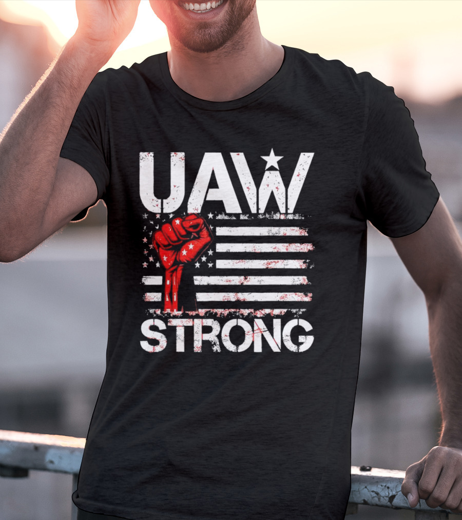 UAW Strong Red Fist American Flag T-Shirt