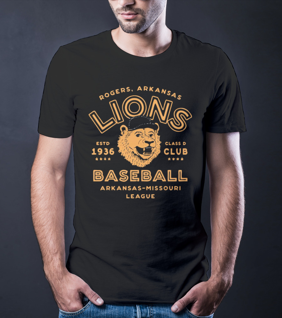 Rogers Arkansas Lions Baseball Estd 1936 Class D Club Arkansas-Missouri League T-Shirt