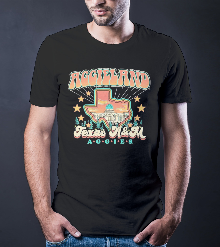 Aggieland Texas A&M Aggies Fiesta With Texas Outline And Stars T-Shirt