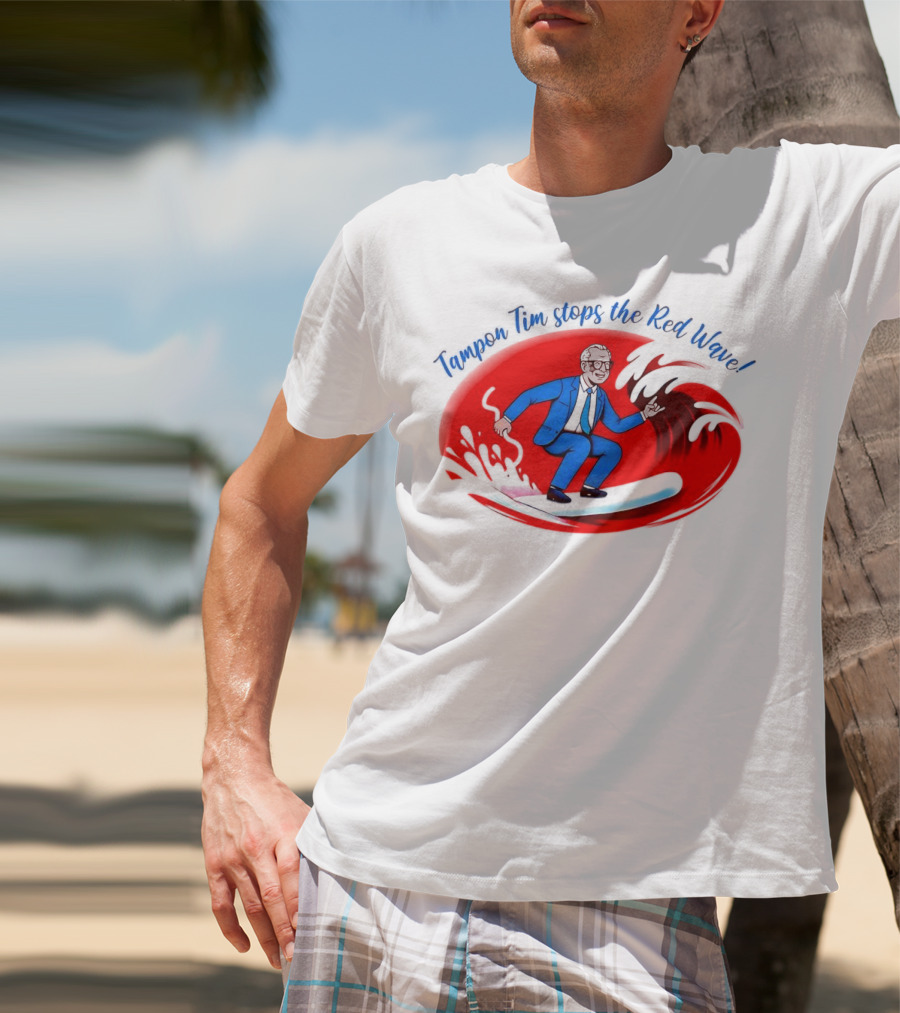 Tampon Tim Stops The Red Wave Surfing Cartoon T-Shirt