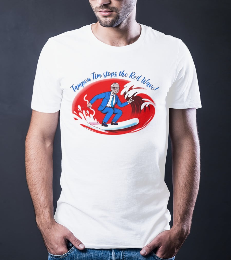 Tampon Tim Stops The Red Wave Surfing Cartoon T-Shirt