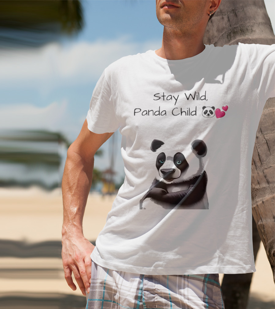Stay Wild Panda Child Cute Emoji Panda Hearts T-Shirt