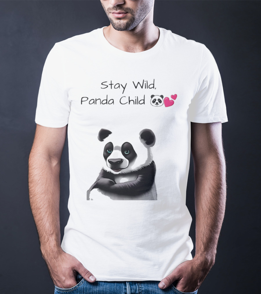 Stay Wild Panda Child Cute Emoji Panda Hearts T-Shirt