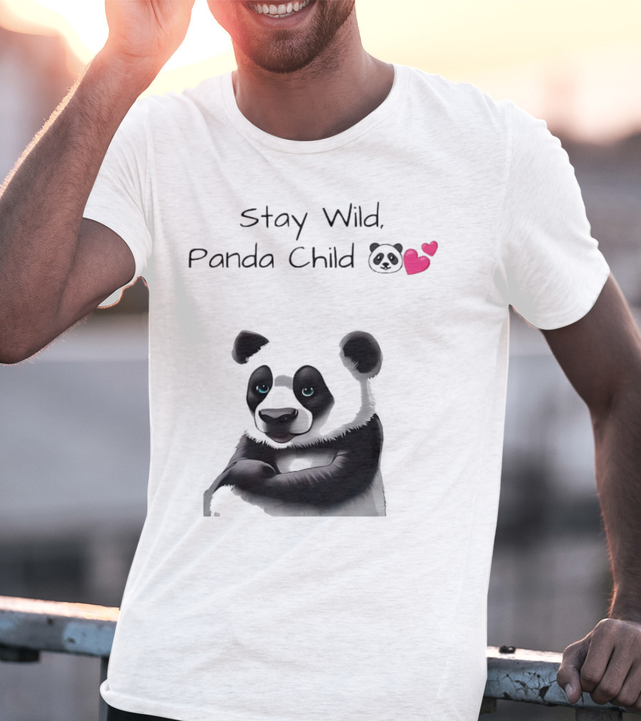 Stay Wild Panda Child Cute Emoji Panda Hearts T-Shirt