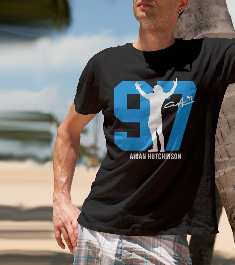 Aidan Hutchinson 97 Detroit Lions Silo Signature T-Shirt