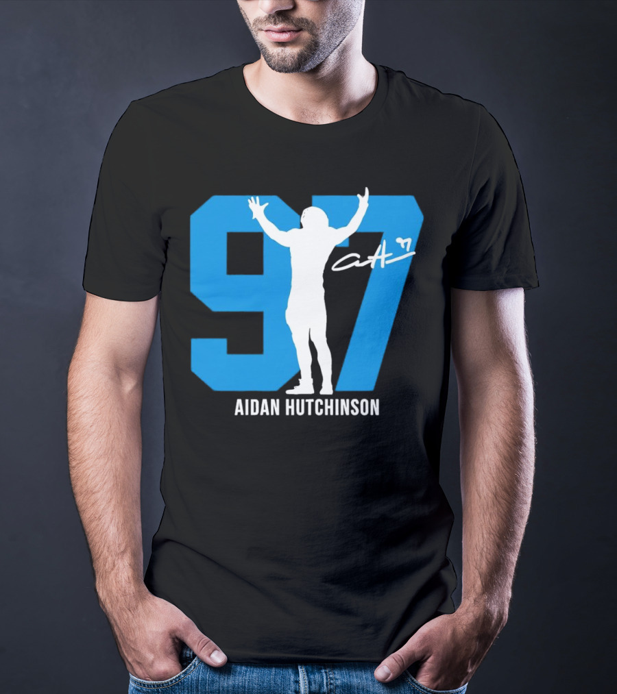 Aidan Hutchinson 97 Detroit Lions Silo Signature T-Shirt