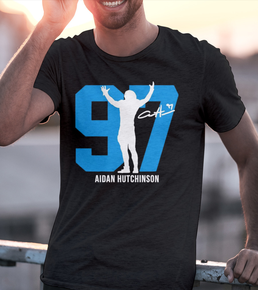 Aidan Hutchinson 97 Detroit Lions Silo Signature T-Shirt