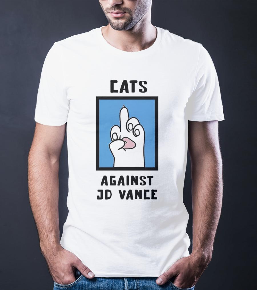 Cats Against JD Vance Middle Finger Paw Drawing T-Shirt