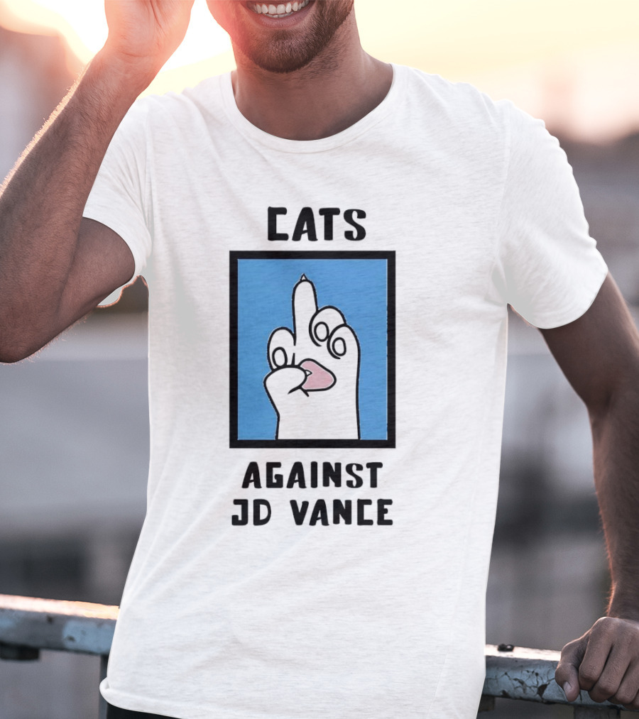 Cats Against JD Vance Middle Finger Paw Drawing T-Shirt