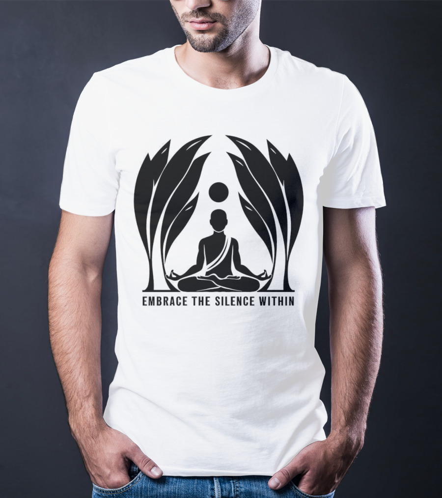Embrace The Silence Within Meditation Silhouette And Enigmatic Leafy Eyes T-Shirt