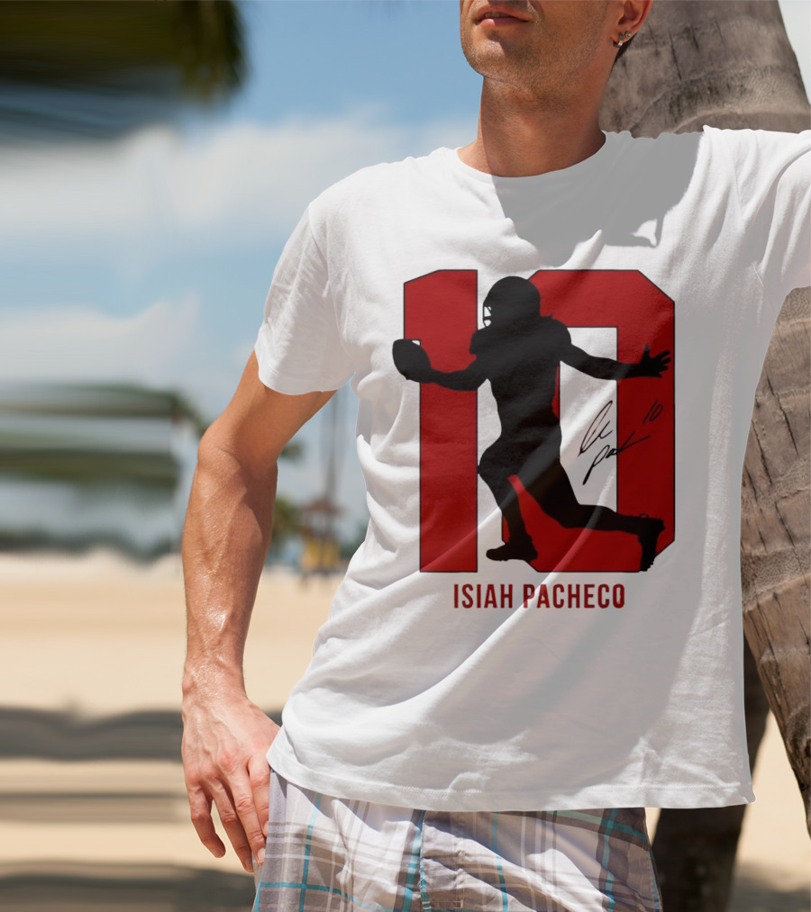 Isiah Pacheco Number 10 Kansas City Chiefs Silo Signature Action T-Shirt