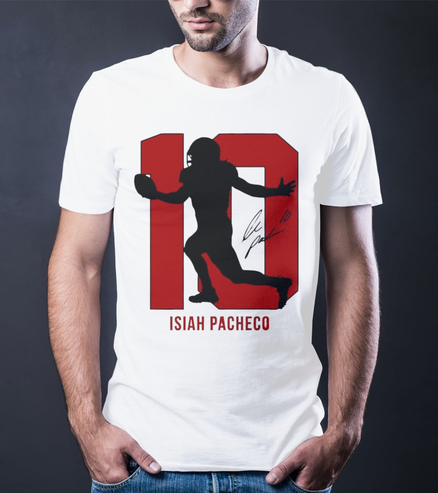 Isiah Pacheco Number 10 Kansas City Chiefs Silo Signature Action T-Shirt