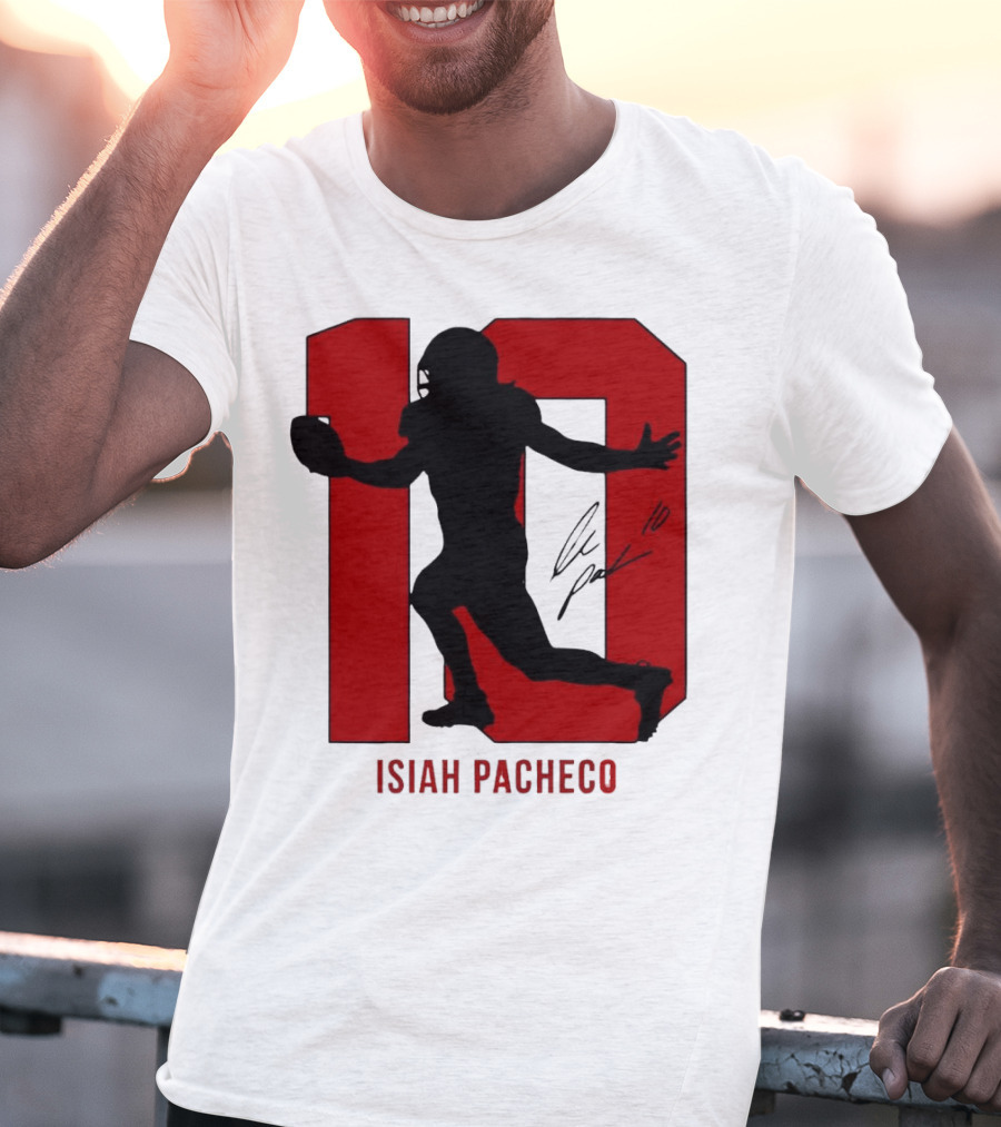 Isiah Pacheco Number 10 Kansas City Chiefs Silo Signature Action T-Shirt