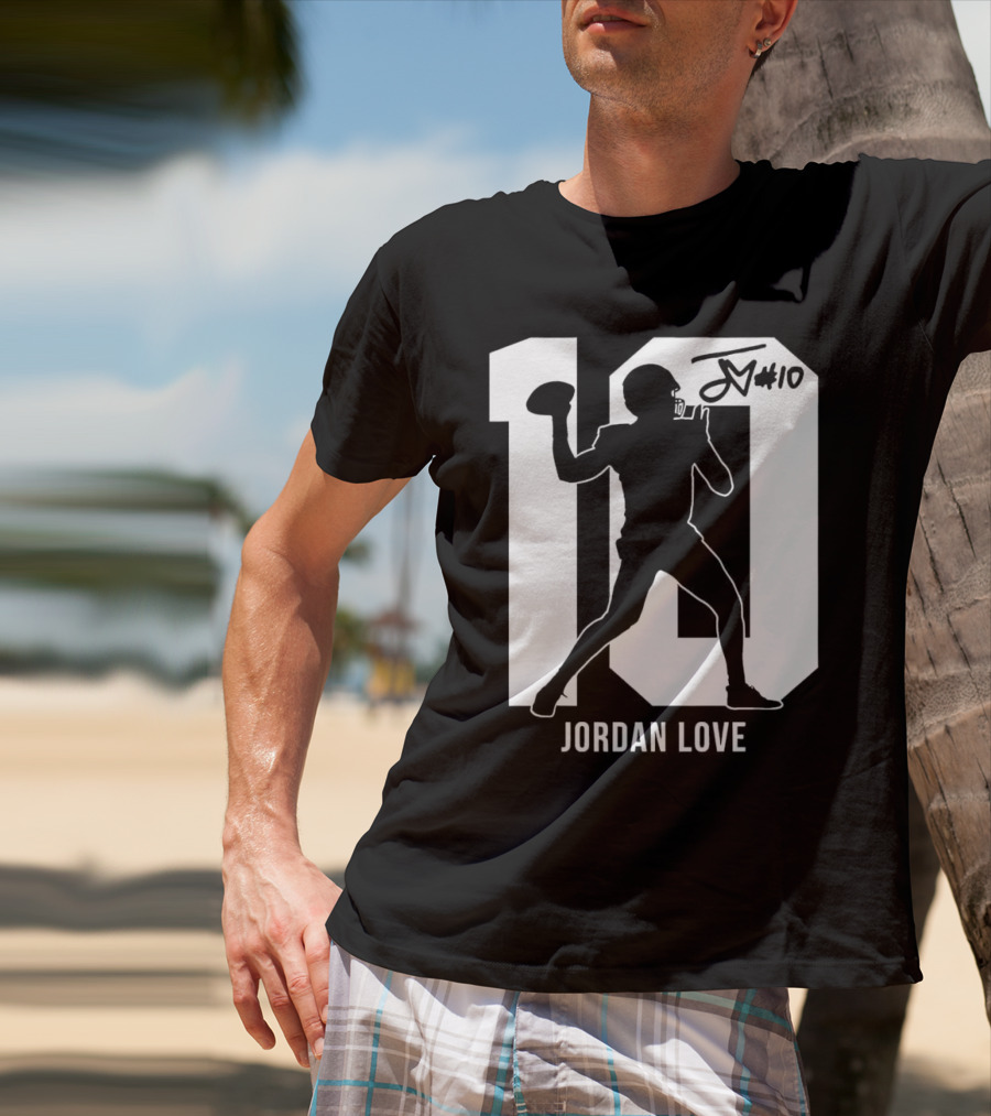 Jordan Love Green Bay Packers Number 10 Silhouette Signature T-Shirt