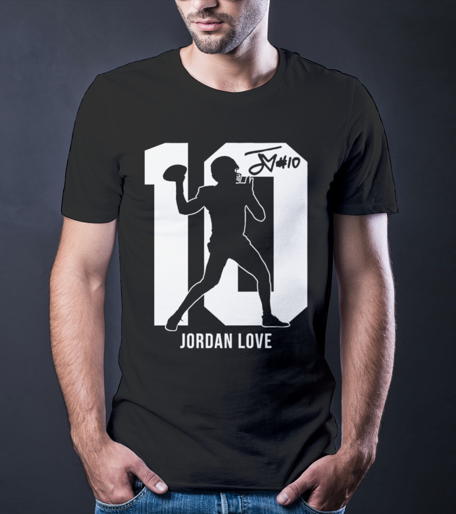 Jordan Love Green Bay Packers Number 10 Silhouette Signature T-Shirt