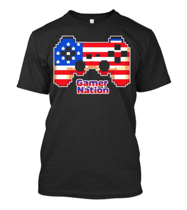 American Flag Pixel Art Gamer Nation Controller T-Shirt