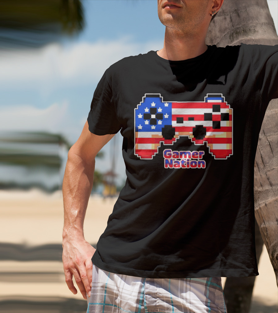 American Flag Pixel Art Gamer Nation Controller T-Shirt