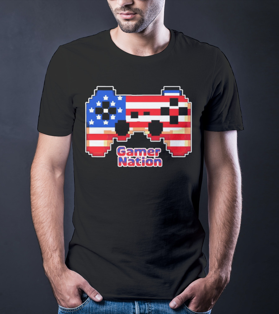 American Flag Pixel Art Gamer Nation Controller T-Shirt