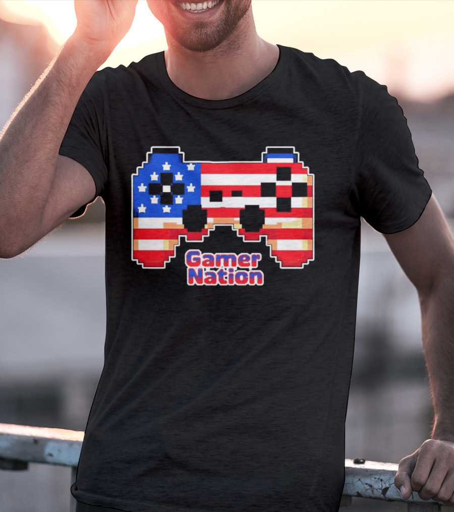 American Flag Pixel Art Gamer Nation Controller T-Shirt