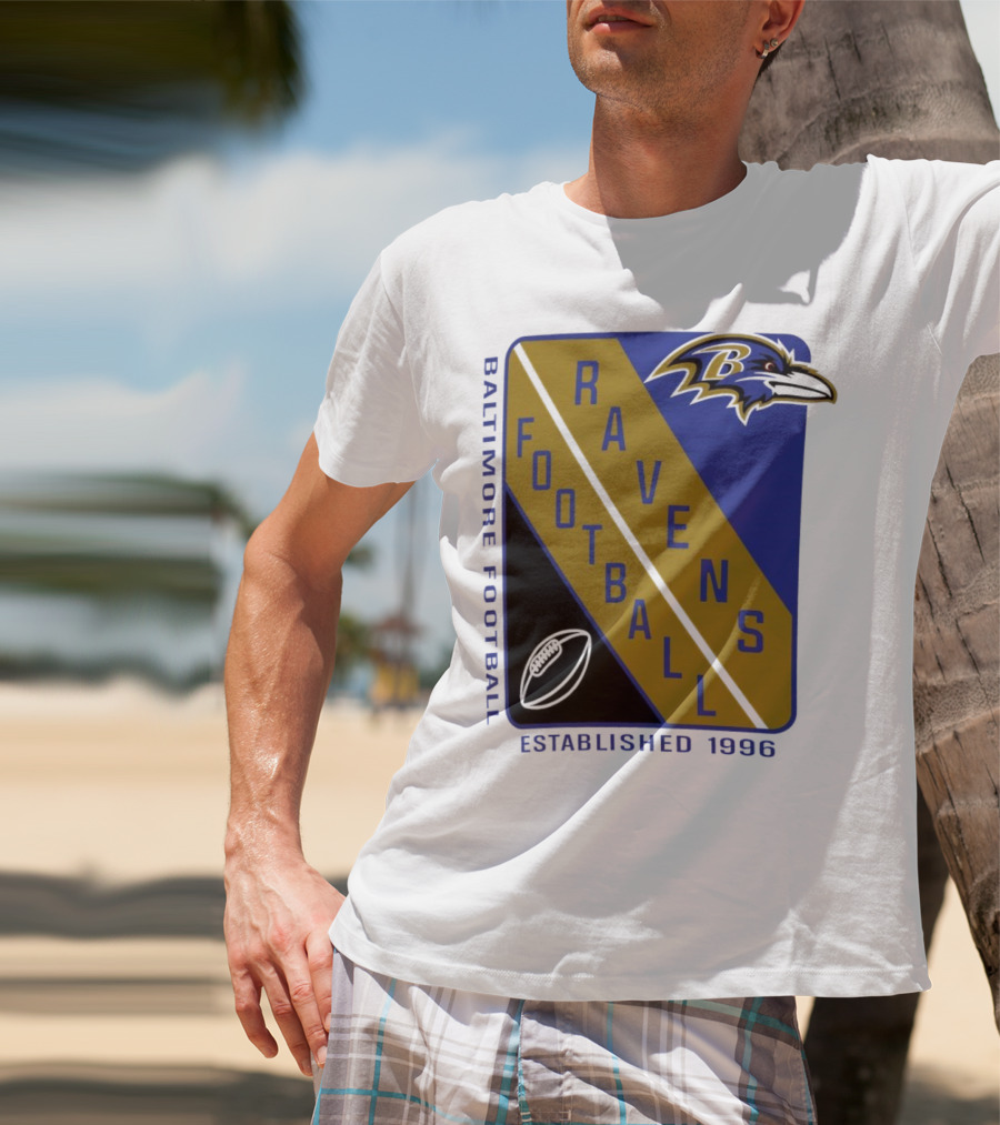 Baltimore Ravens Football Established 1996 Shield Logo Ravens Head T-Shirt