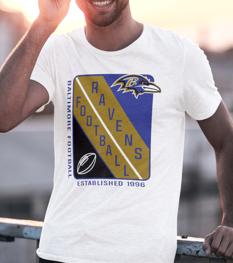 Baltimore Ravens Football Established 1996 Shield Logo Ravens Head T-Shirt