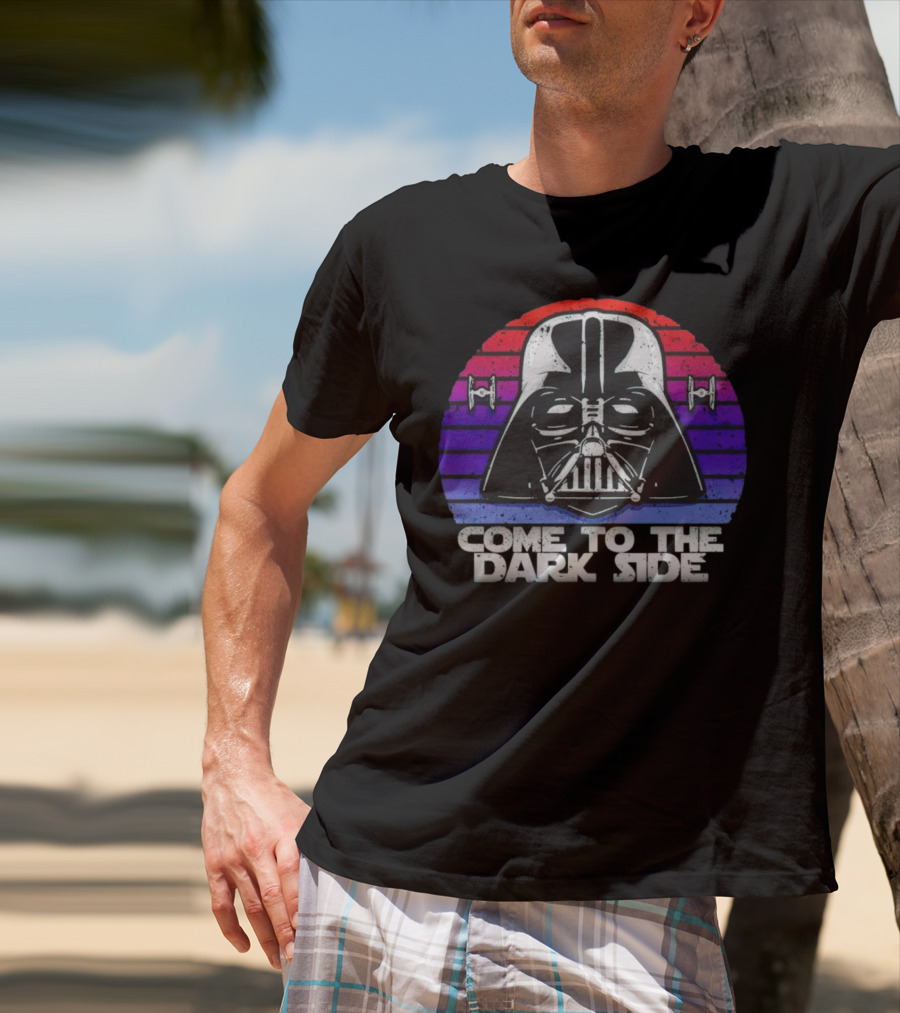 Darth Vader Come To The Dark Side Retro Stripes With Tie Fighters T-Shirt