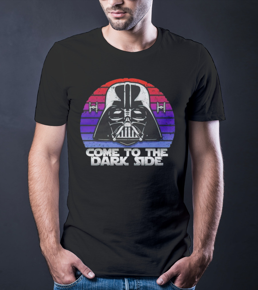 Darth Vader Come To The Dark Side Retro Stripes With Tie Fighters T-Shirt