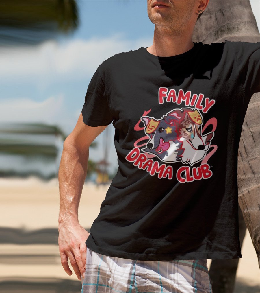 FAMILY DRAMA CLUB Dog Faces With Theater Masks T-Shirt