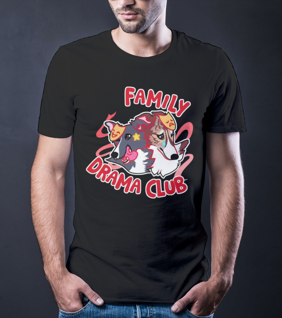 FAMILY DRAMA CLUB Dog Faces With Theater Masks T-Shirt