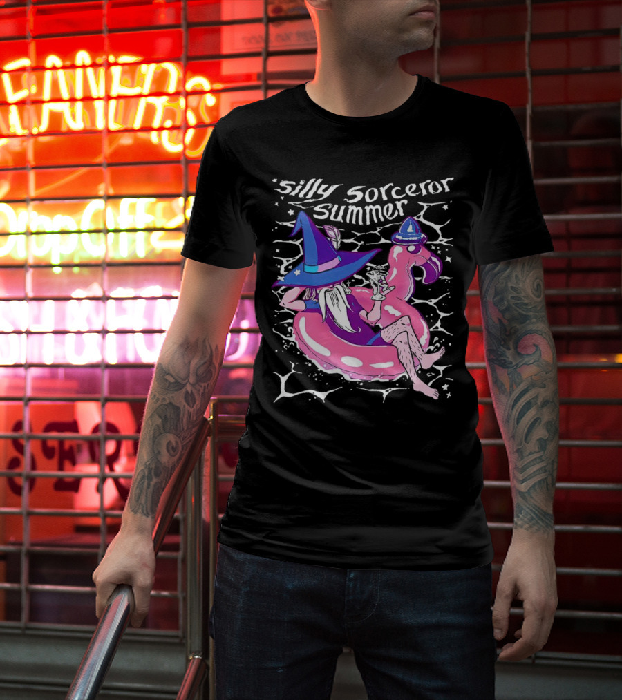 Silly Sorceror Summer Wizard In Flamingo Float With Sweet Tea T-Shirt
