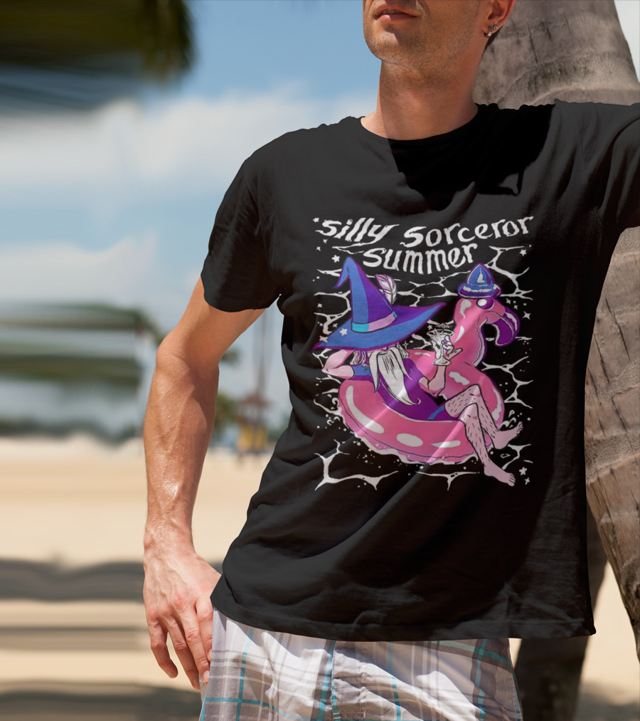 Silly Sorceror Summer Wizard In Flamingo Float With Sweet Tea T-Shirt