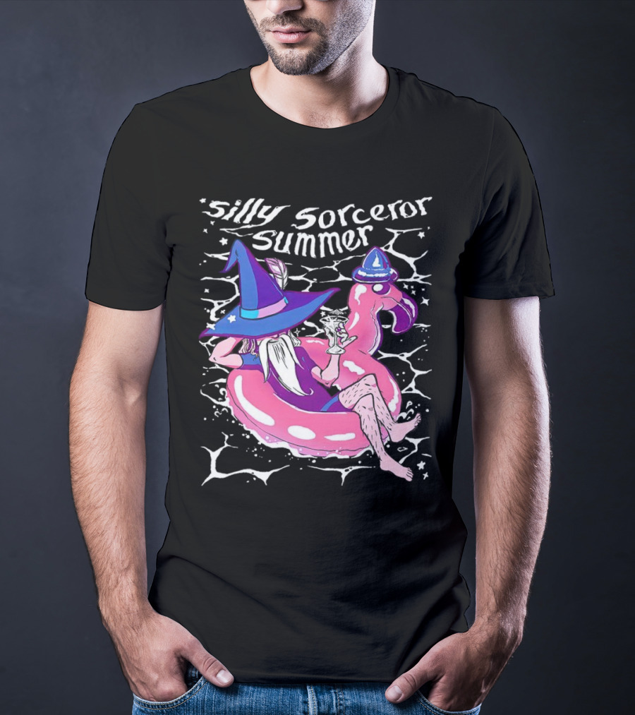 Silly Sorceror Summer Wizard In Flamingo Float With Sweet Tea T-Shirt