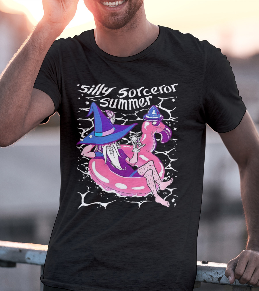 Silly Sorceror Summer Wizard In Flamingo Float With Sweet Tea T-Shirt