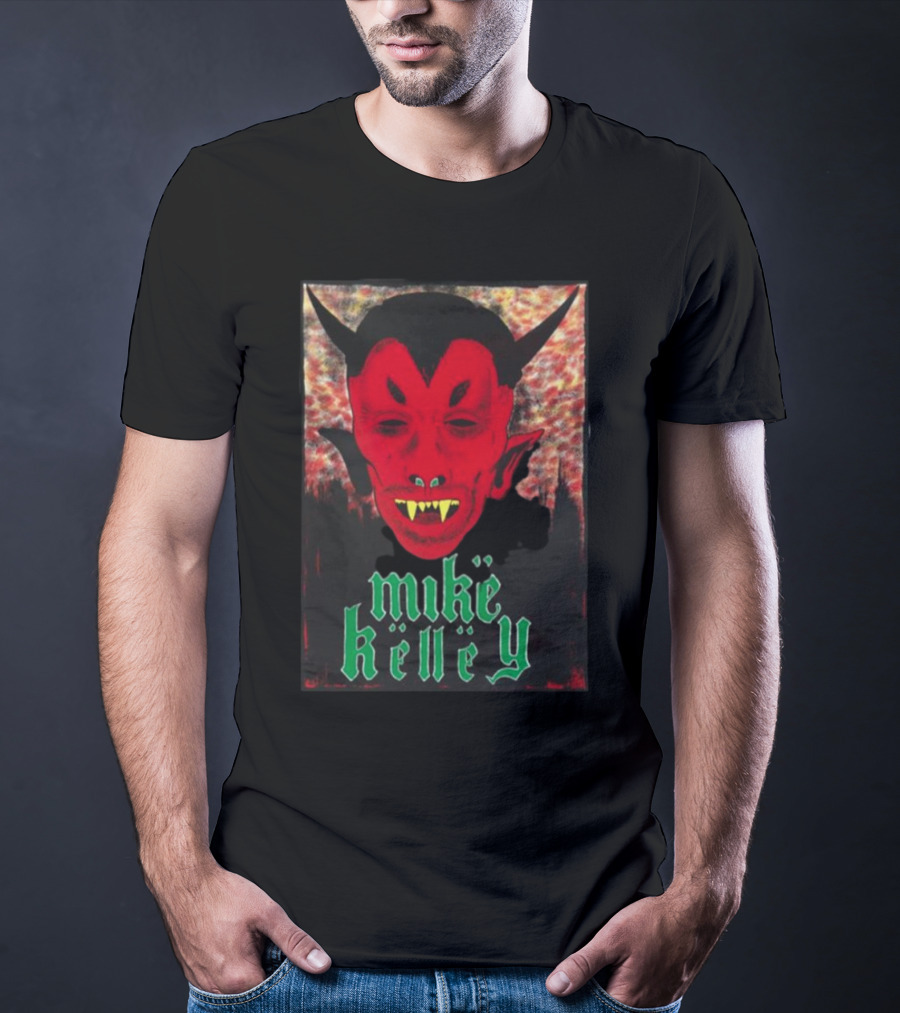 Mike Kelley Satan's Nostrils Devil Face Red With Green Gothic Text T-Shirt