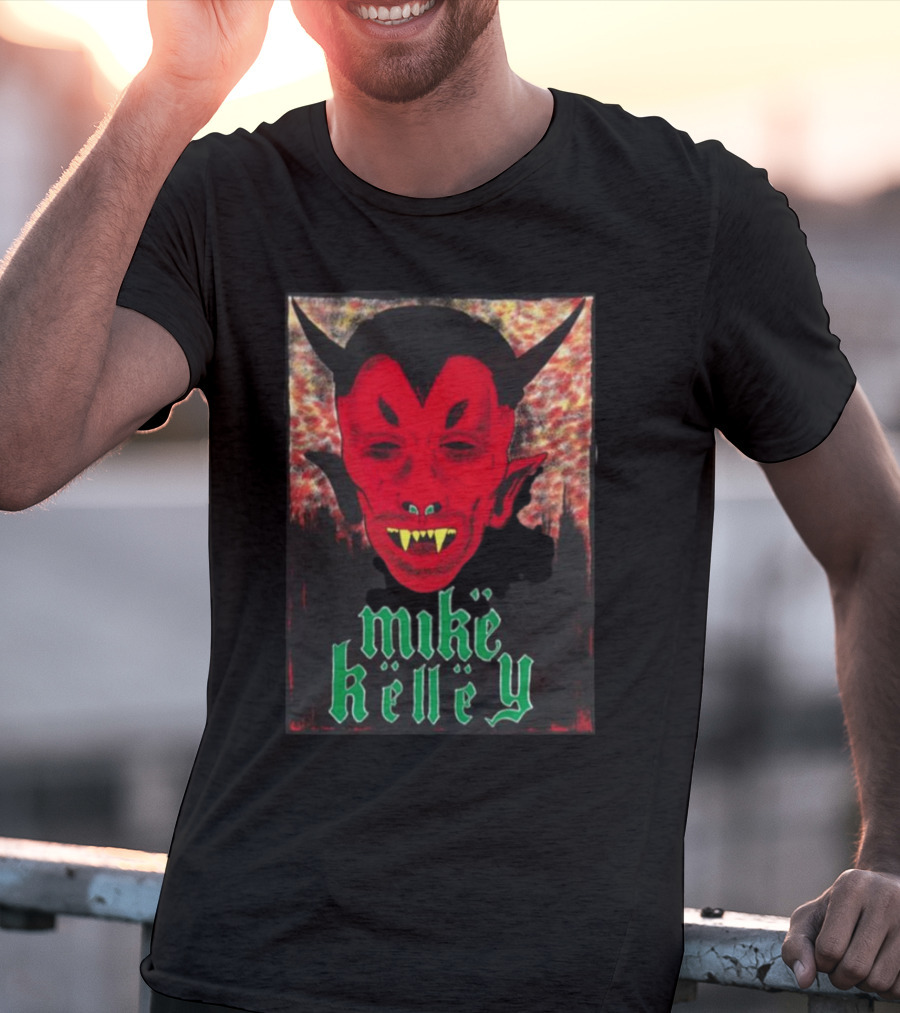 Mike Kelley Satan's Nostrils Devil Face Red With Green Gothic Text T-Shirt