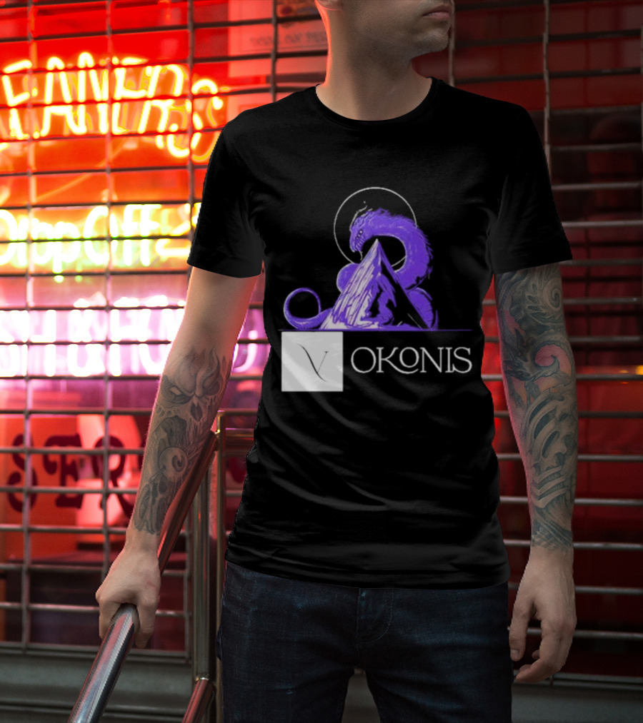 Vokonis Purple Dragon Coiled On Mountain Peak With Crescent Moon T-Shirt