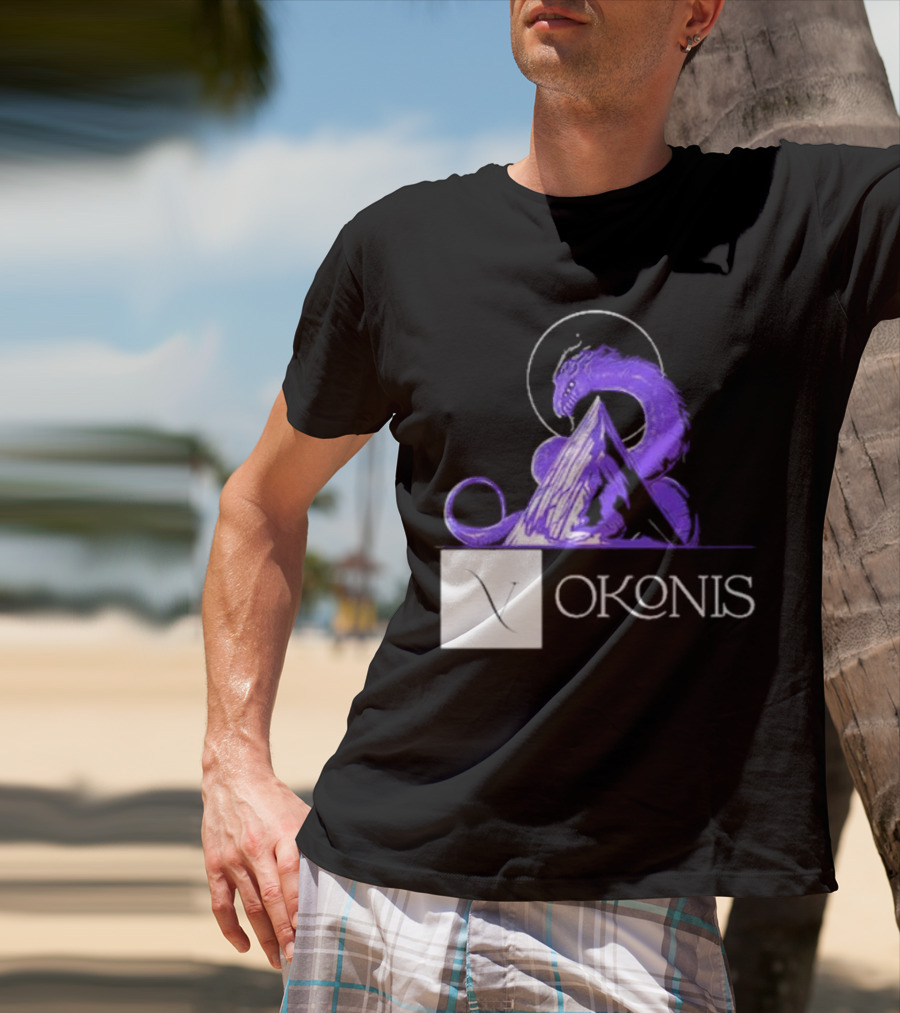 Vokonis Purple Dragon Coiled On Mountain Peak With Crescent Moon T-Shirt