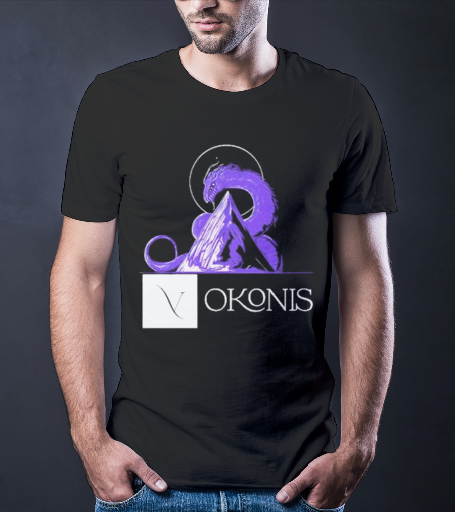 Vokonis Purple Dragon Coiled On Mountain Peak With Crescent Moon T-Shirt