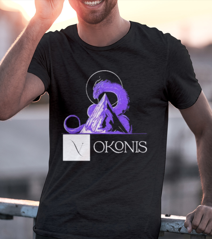 Vokonis Purple Dragon Coiled On Mountain Peak With Crescent Moon T-Shirt