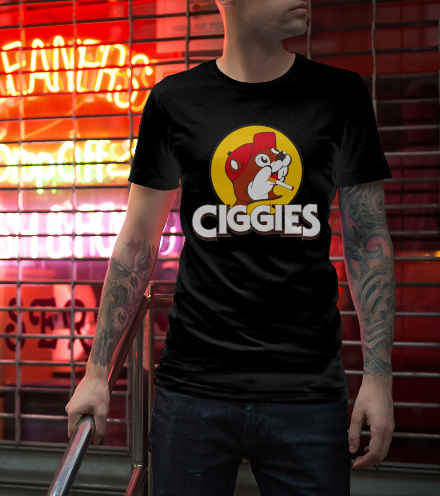 Ciggies Beanie Cap Cartoon Rodent Smoking T-Shirt