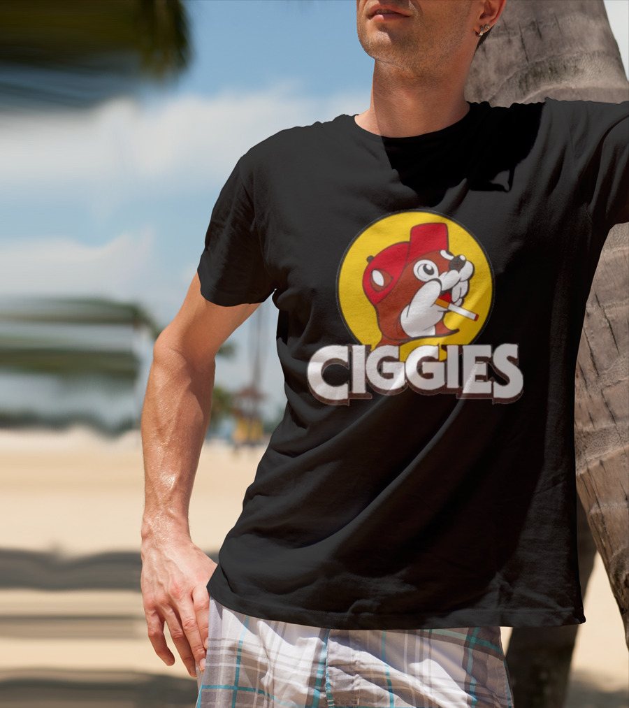 Ciggies Beanie Cap Cartoon Rodent Smoking T-Shirt