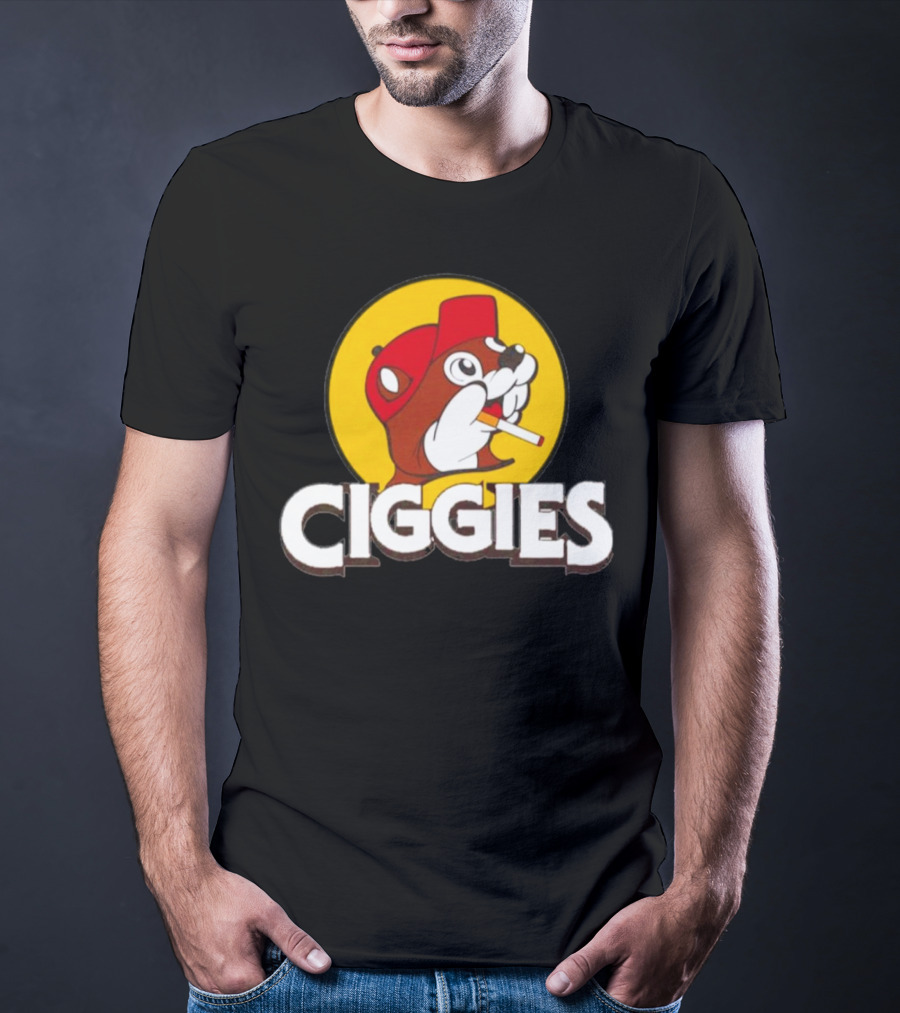 Ciggies Beanie Cap Cartoon Rodent Smoking T-Shirt