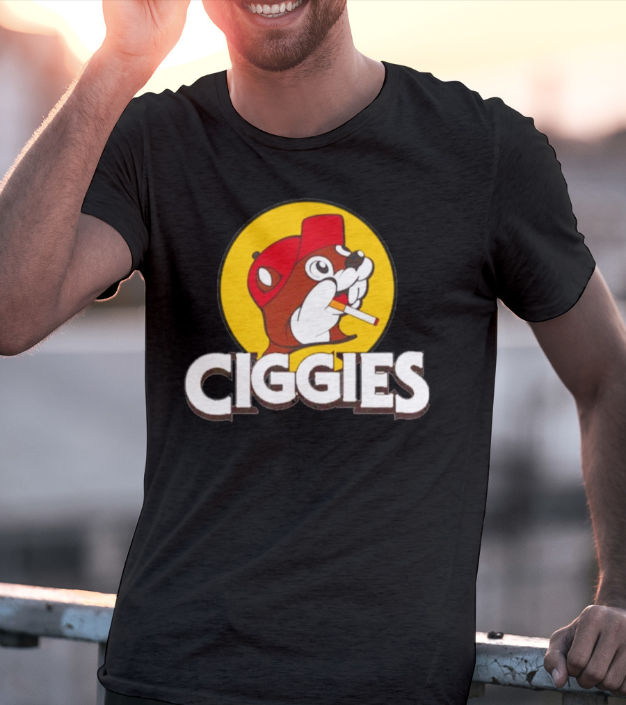 Ciggies Beanie Cap Cartoon Rodent Smoking T-Shirt