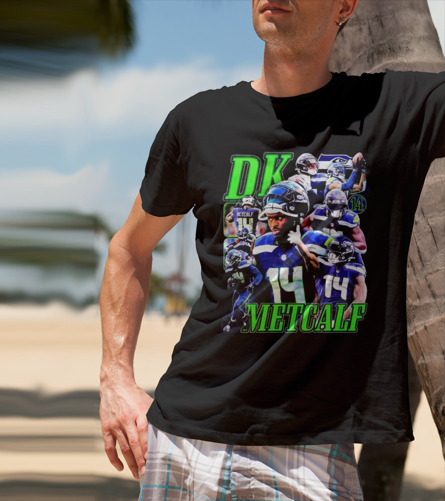 DK Metcalf Seattle Seahawks 14 Retro NFL Player Action Collage T-Shirt