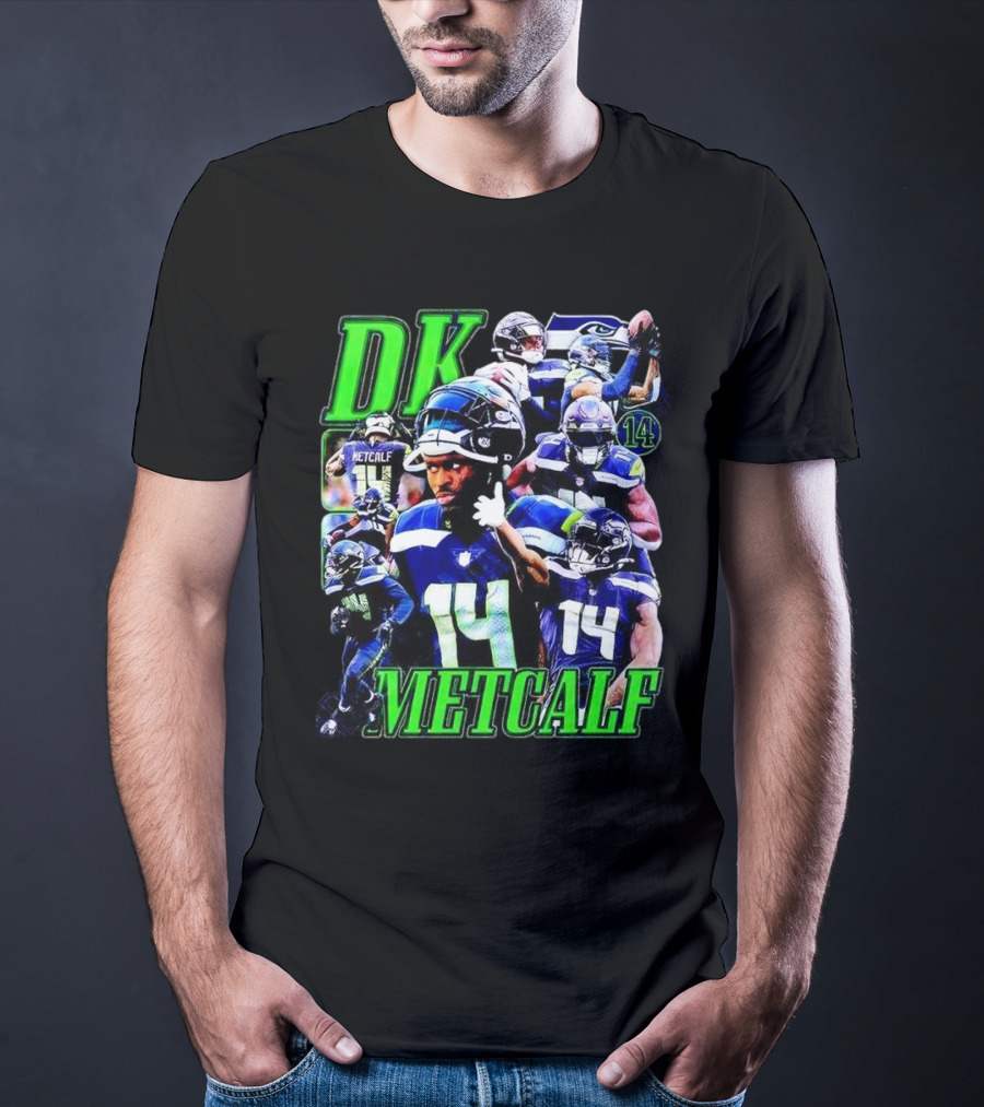 DK Metcalf Seattle Seahawks 14 Retro NFL Player Action Collage T-Shirt